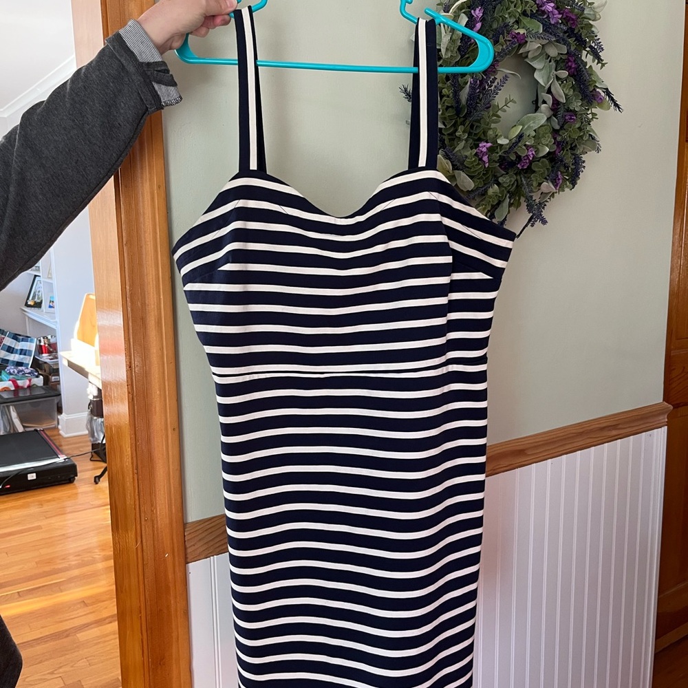 Old Navy Navy and White Striped Midi Tank Dress